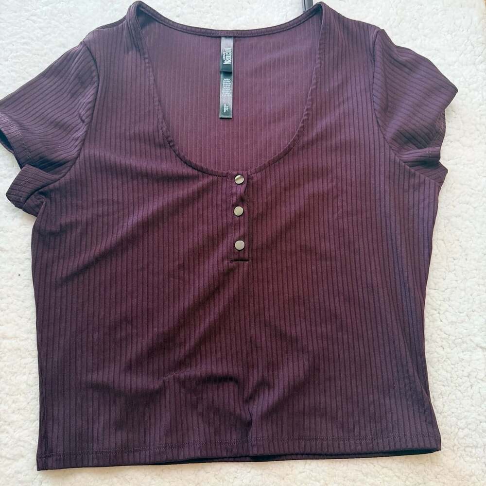 Victoria Sport Ribbed Henley Top Size L Purple